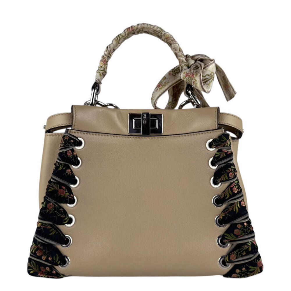 Fendi Shoulder Bag Handbag Peekaboo Leather Beige Cream
